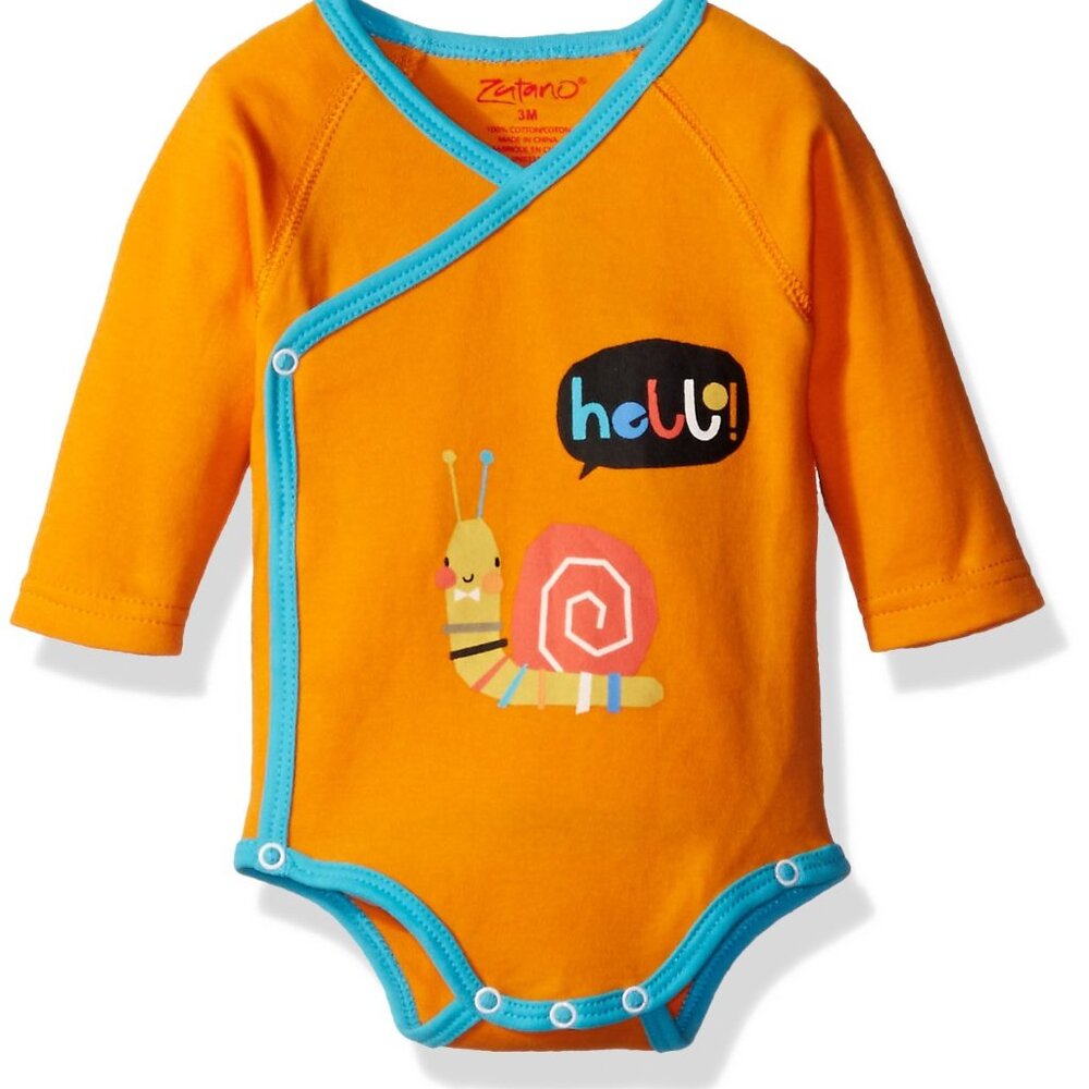 NWT Zutano Baby Long Sleeve Body Wrap Say Hello Orange Tee